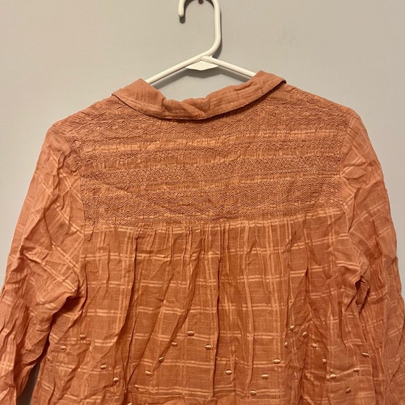 ๐ฅ 3/$30 Anthropologie orange embroidered plaid button long sleeve top - Picture 15 of 17